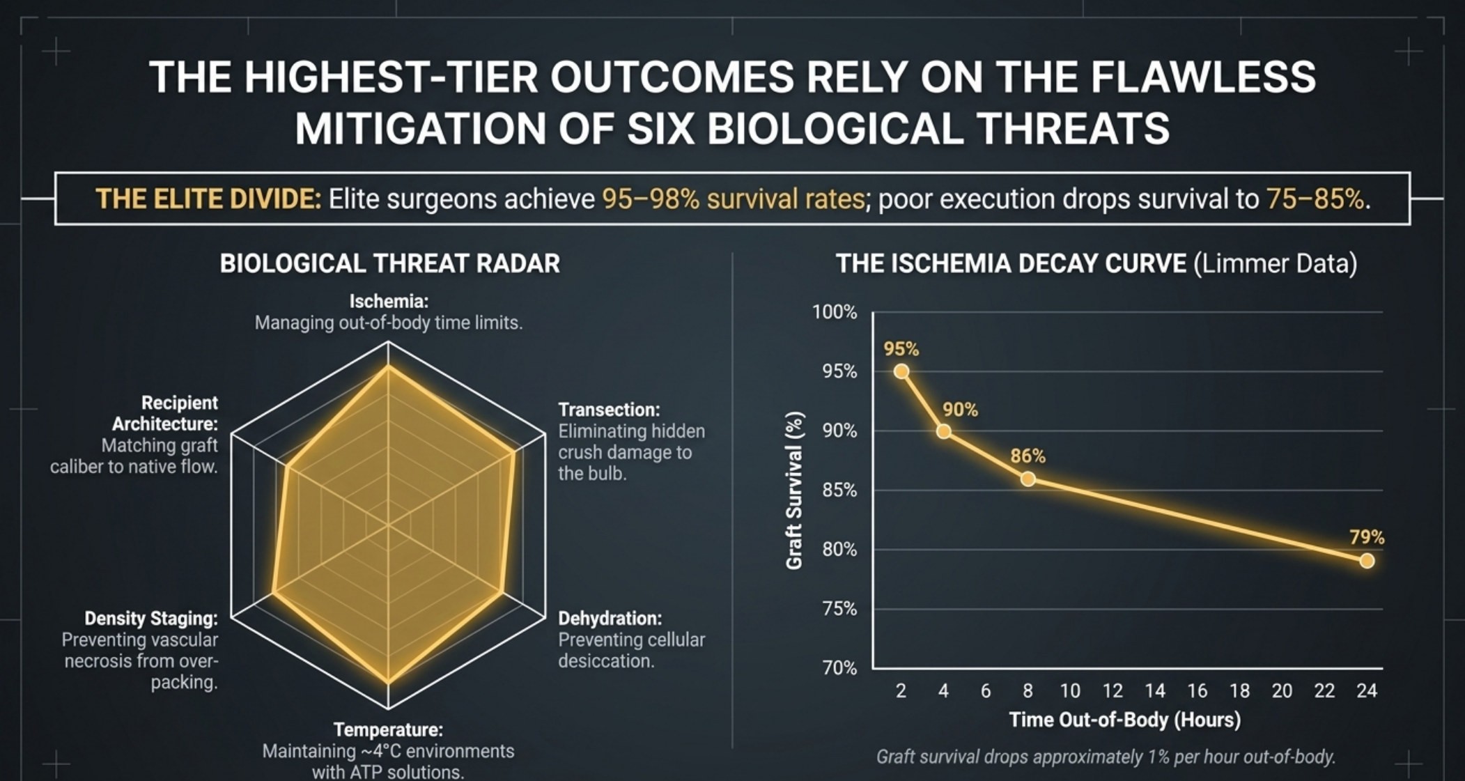 Biological threat radar for hair transplant graft survival with the Limmer ischemia decay curve